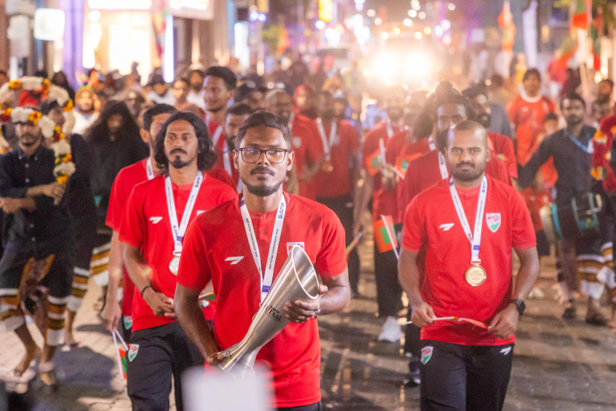 Maldives Futsal Team Greeted with Grand Celebration After SAFF Win